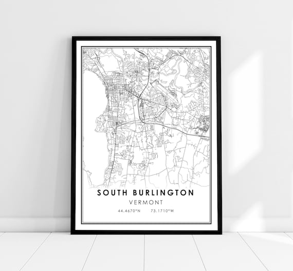 South Burlington Vermont Minimalist Black and White Map Poster