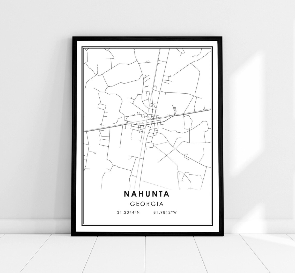 Nahunta Georgia Minimalist City Street Map Black And White Art Print