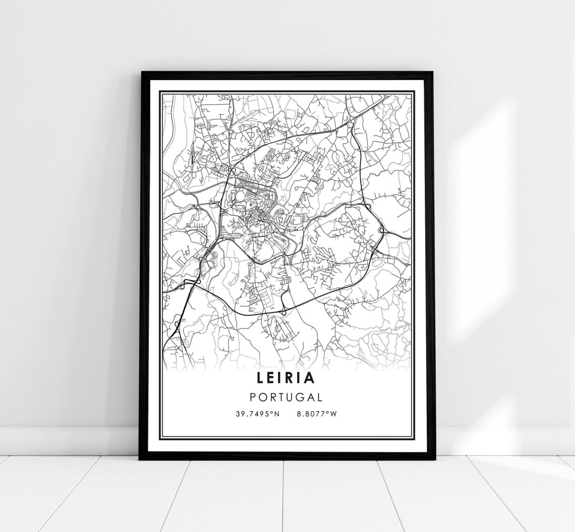 Leiria Portugal Black and White City Street Map Poster Minimalist Decor