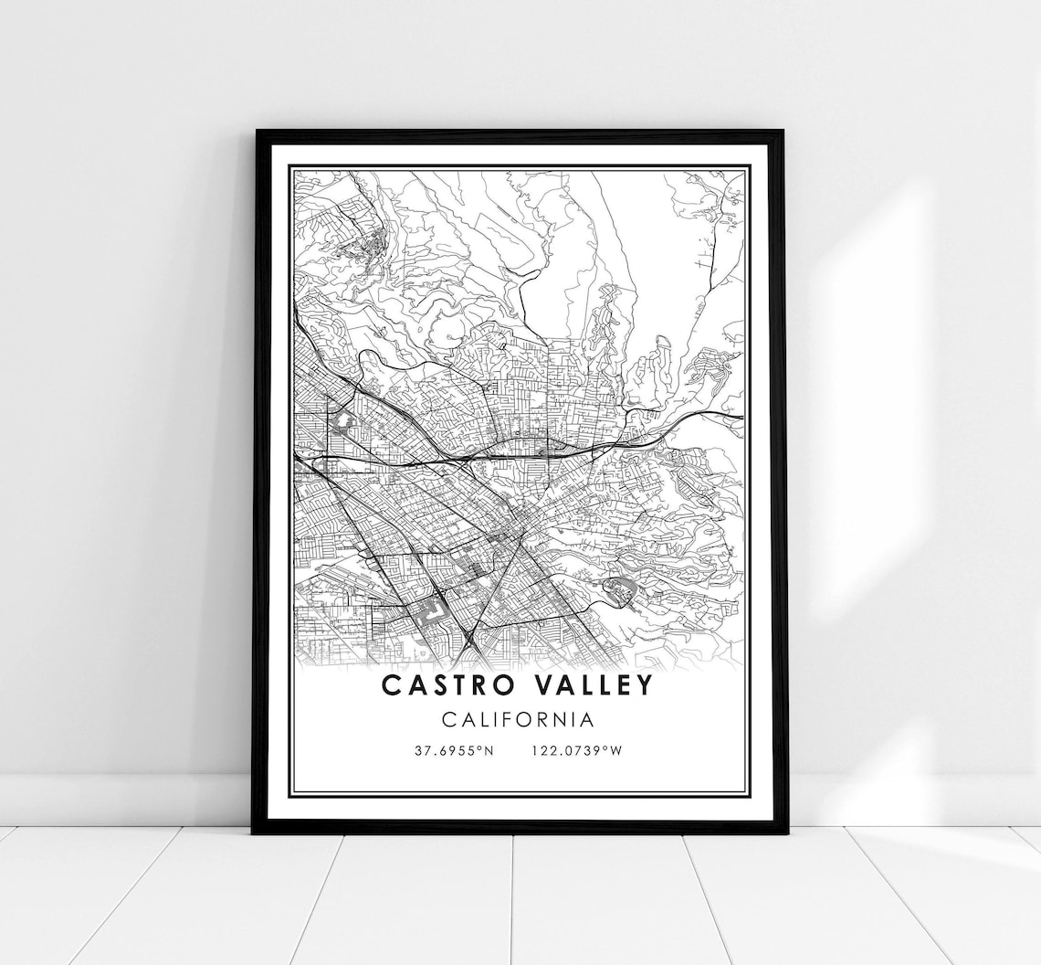 Castro Valley Map Art Print, Travel Poster