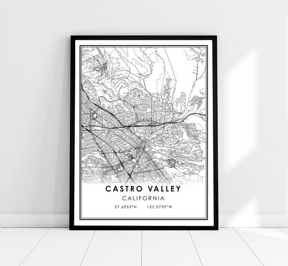 Castro Valley Map Art Print, Travel Poster