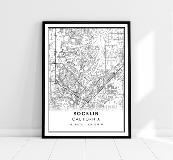 Rocklin California City Street Map Minimalist Coordinates Travel Poster