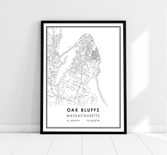 Oak Bluffs Massachusetts Minimalist Coastal Island Map Poster