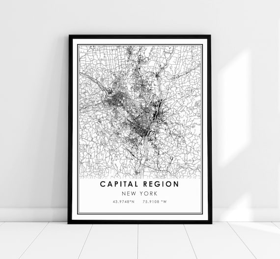 Capital Region New York Area Map Minimalist Street Layout Poster