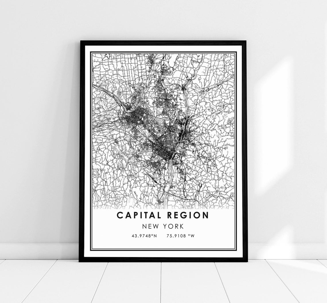 Capital Region New York Area Map Minimalist Street Layout Poster