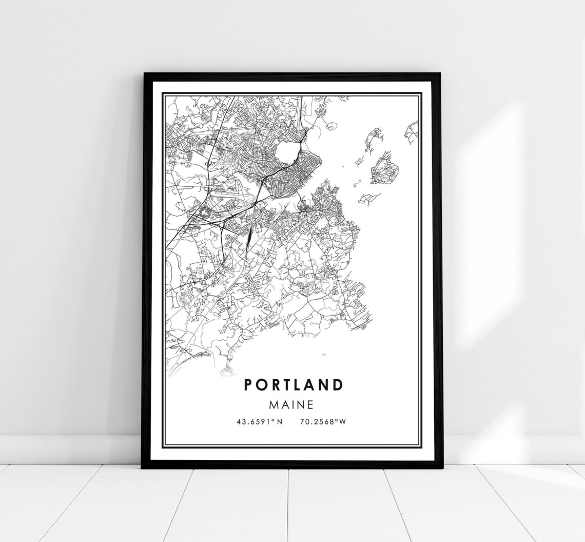 Portland Map Print Poster, Maine City Travel Poster