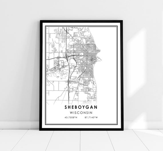 Sheboygan Map Poster, Wisconsin City Travel Print