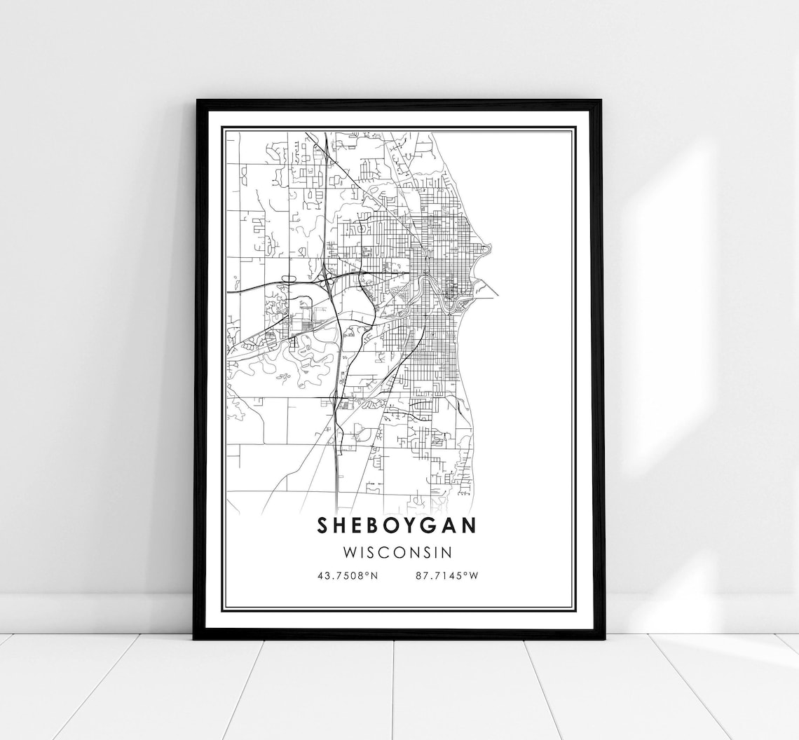Sheboygan Map Poster, Wisconsin City Travel Print