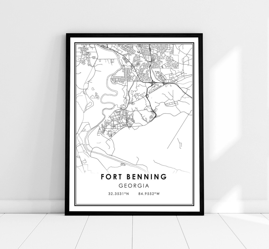 Fort Benning Map Print, Georgia City Travel Poster