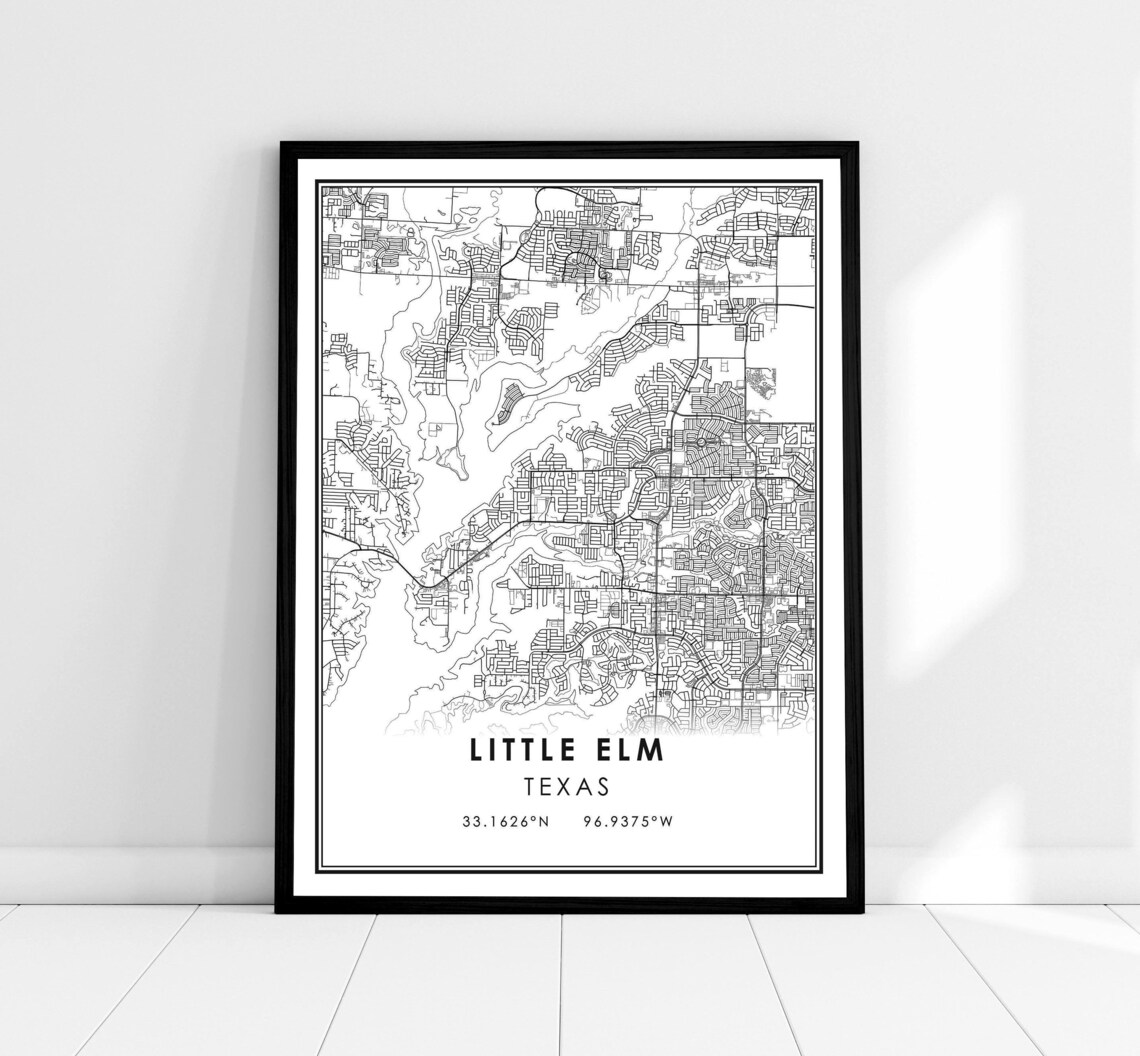 Little Elm Texas Minimalist City Street Map Modern Line Poster