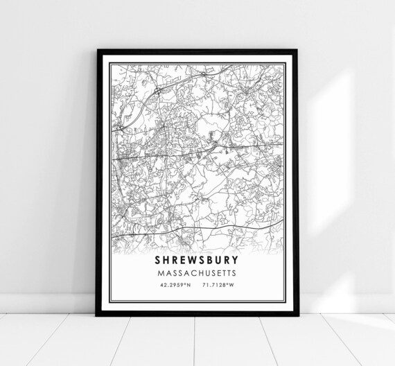 Shrewsbury Massachusetts Minimalist Black White City Map Poster