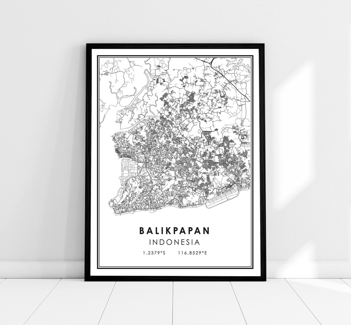 Balikpapan Indonesia City Street Map Coordinates Line Art Poster
