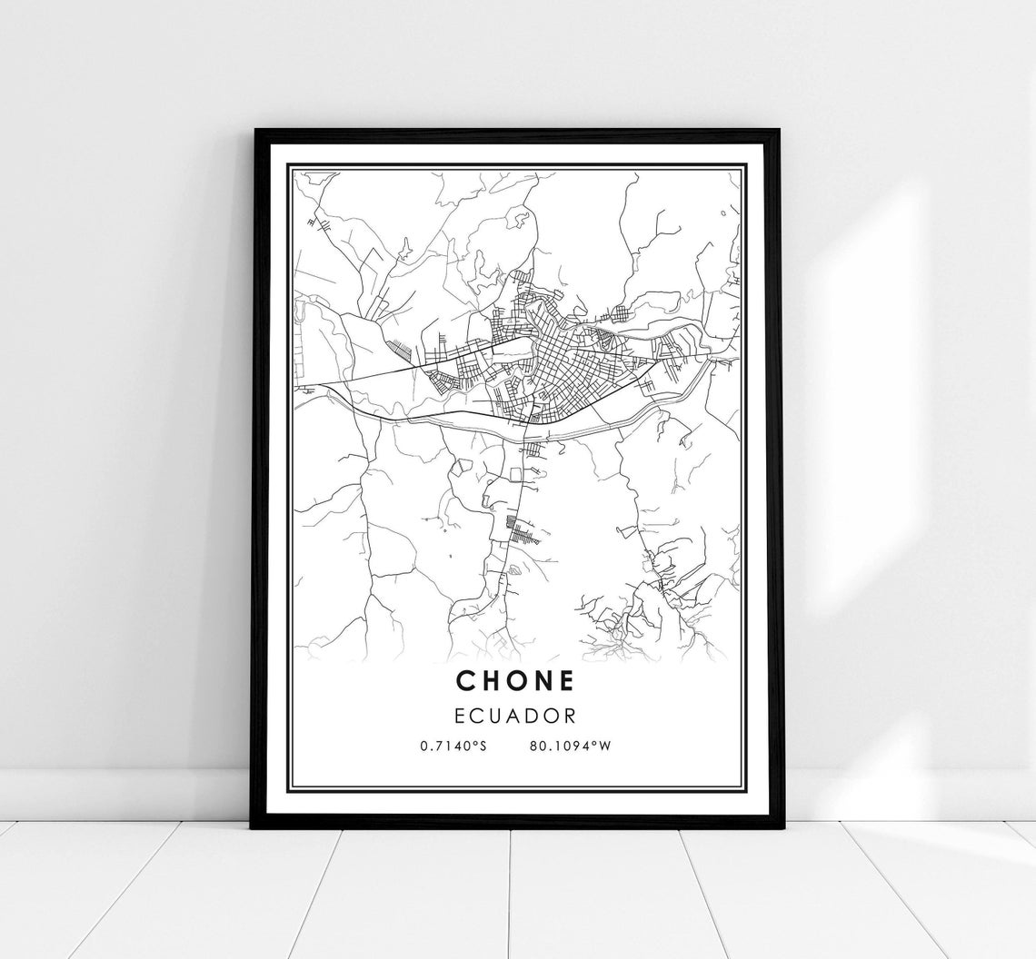 Chone Ecuador City Map Poster with Coordinates Minimalist Decor