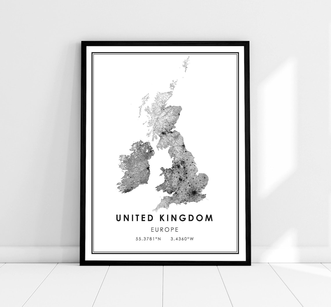United Kingdom Country Map Travel Poster