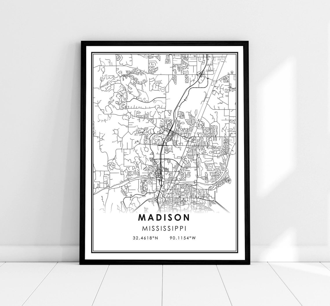Madison Mississippi City Street Map Coordinates Travel Poster