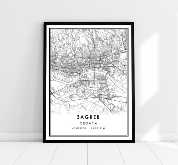 Zagreb Map Poster, Croatia City Travel Print