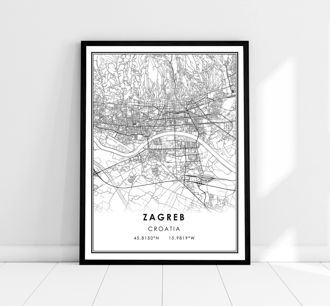 Zagreb Map Poster, Croatia City Travel Print