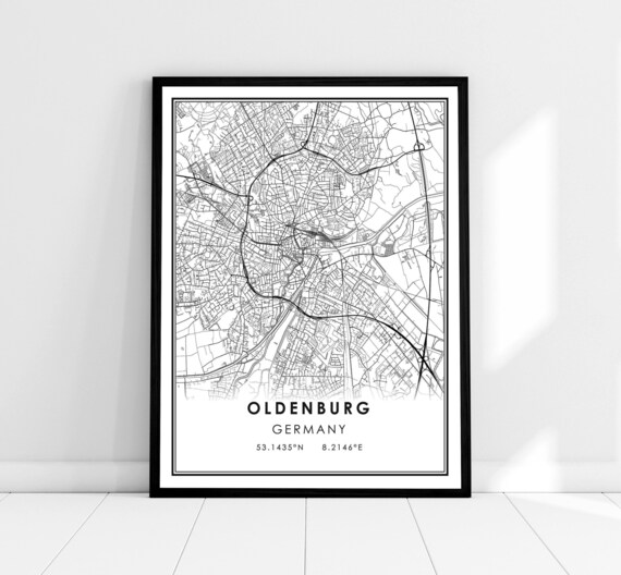 Oldenburg Germany City Street Map Poster with Coordinates Wall Decor