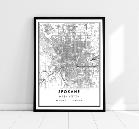 Spokane Map Print, Washington City Travel Poster