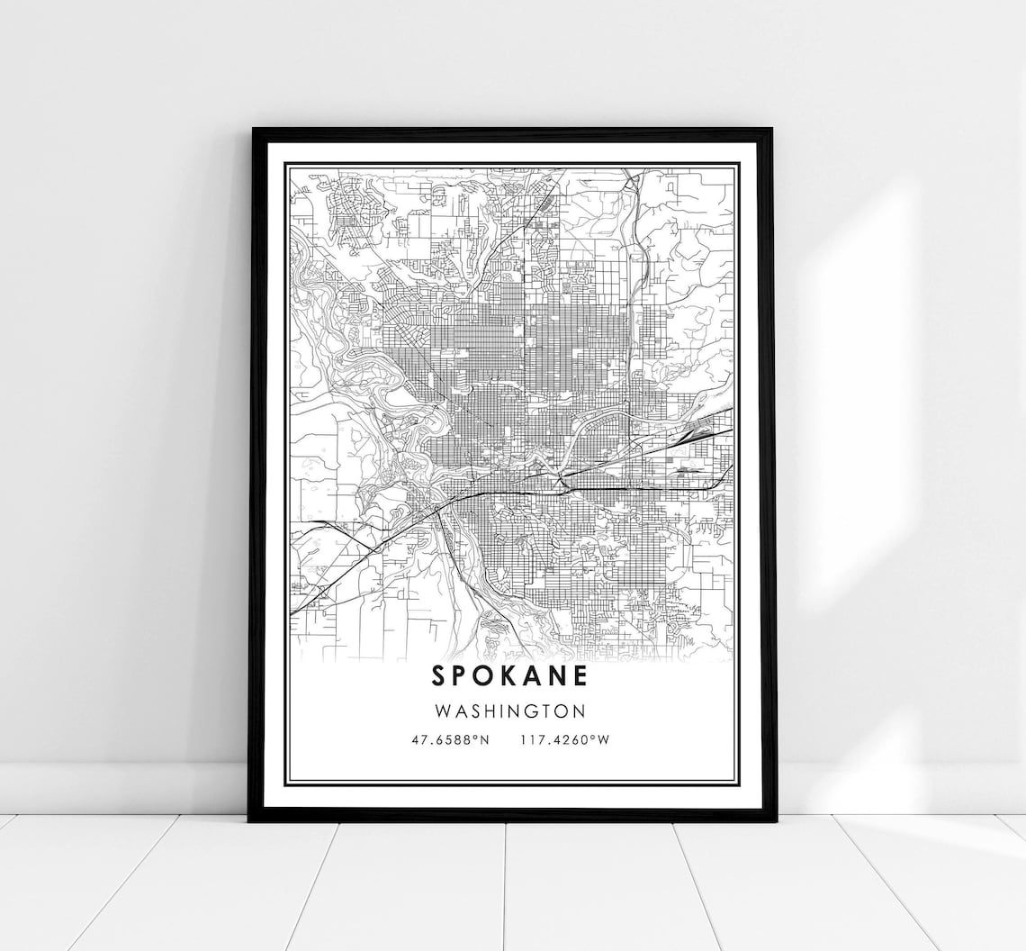 Spokane Map Print, Washington City Travel Poster
