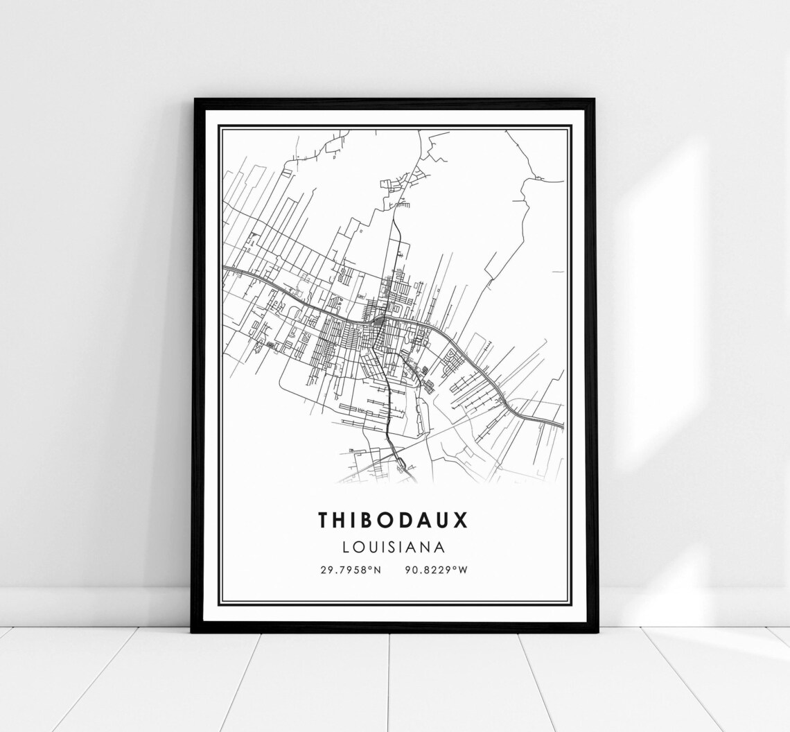 Thibodaux Louisiana Minimalist Black and White Street Map Art Poster