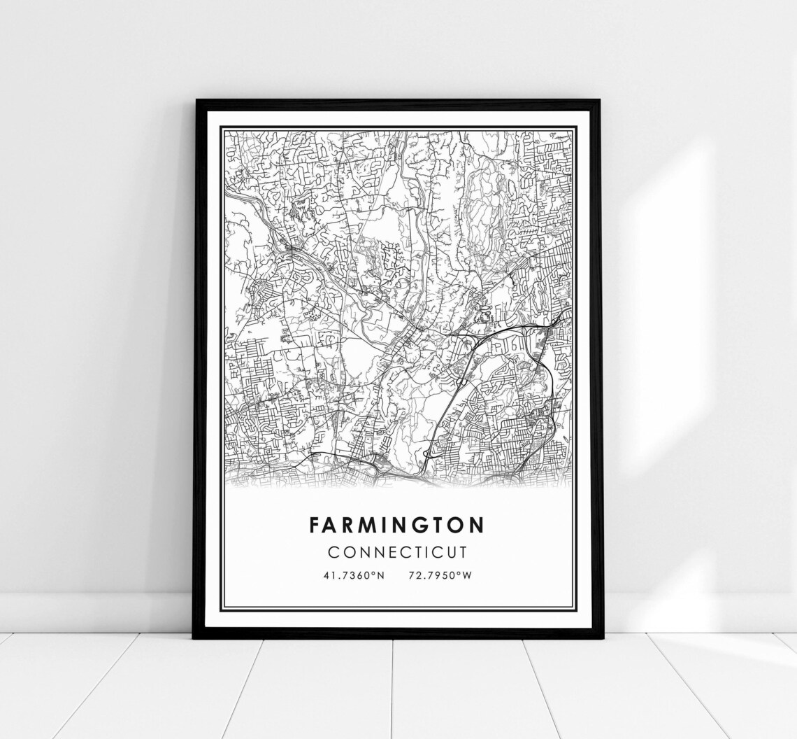 Farmington Connecticut Map Print, City Travel Poster