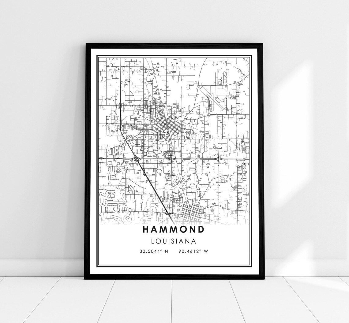 Hammond Map Poster, Louisiana City Travel Print