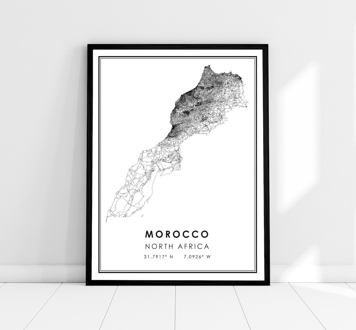 Morocco Map Print Poster, North Africa Travel Art