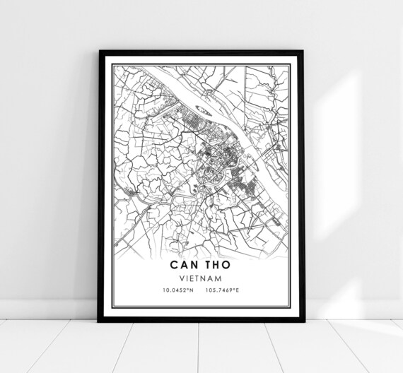 Can Tho Vietnam Street Map Black White City Coordinates Poster