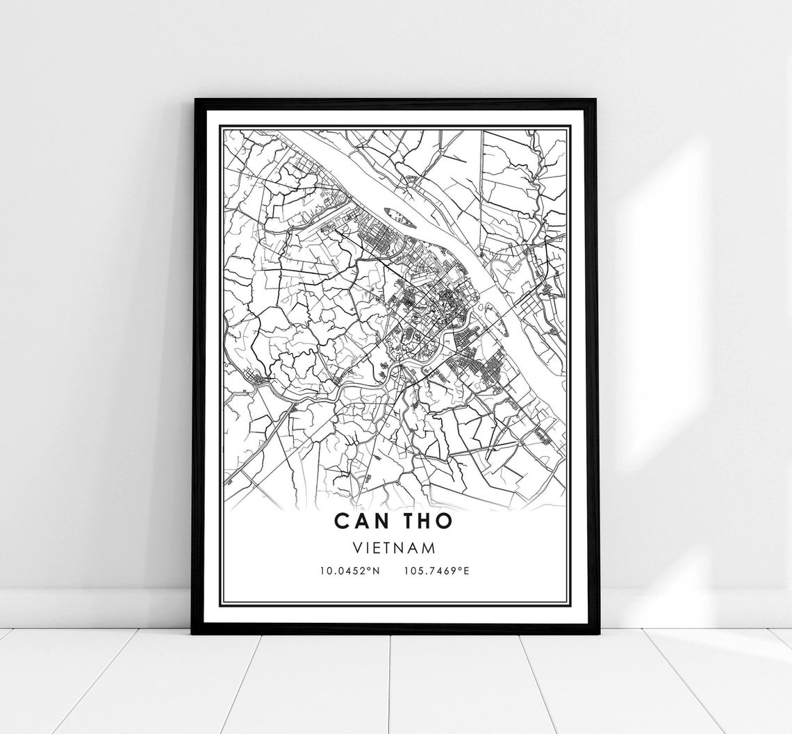 Can Tho Vietnam Street Map Black White City Coordinates Poster
