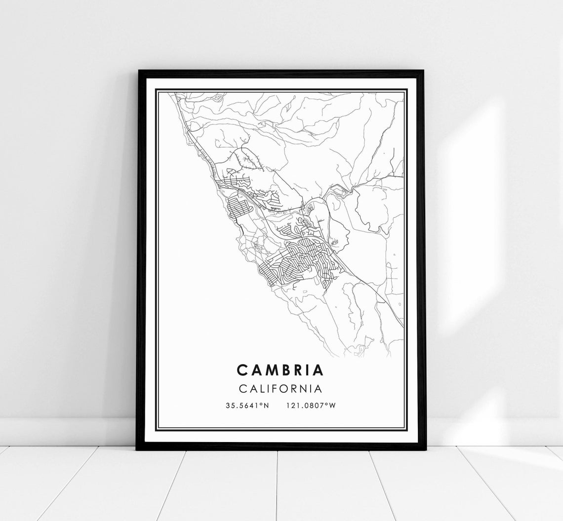Cambria Map Art Print, Travel Poster