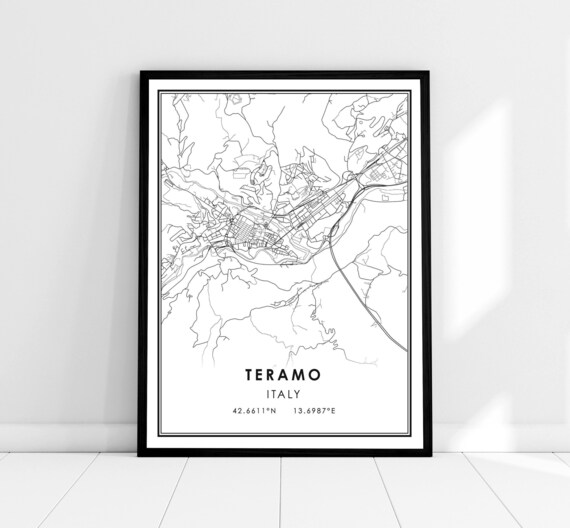 Teramo Italy Abruzzo Town Map Minimalist Black Line Art Poster