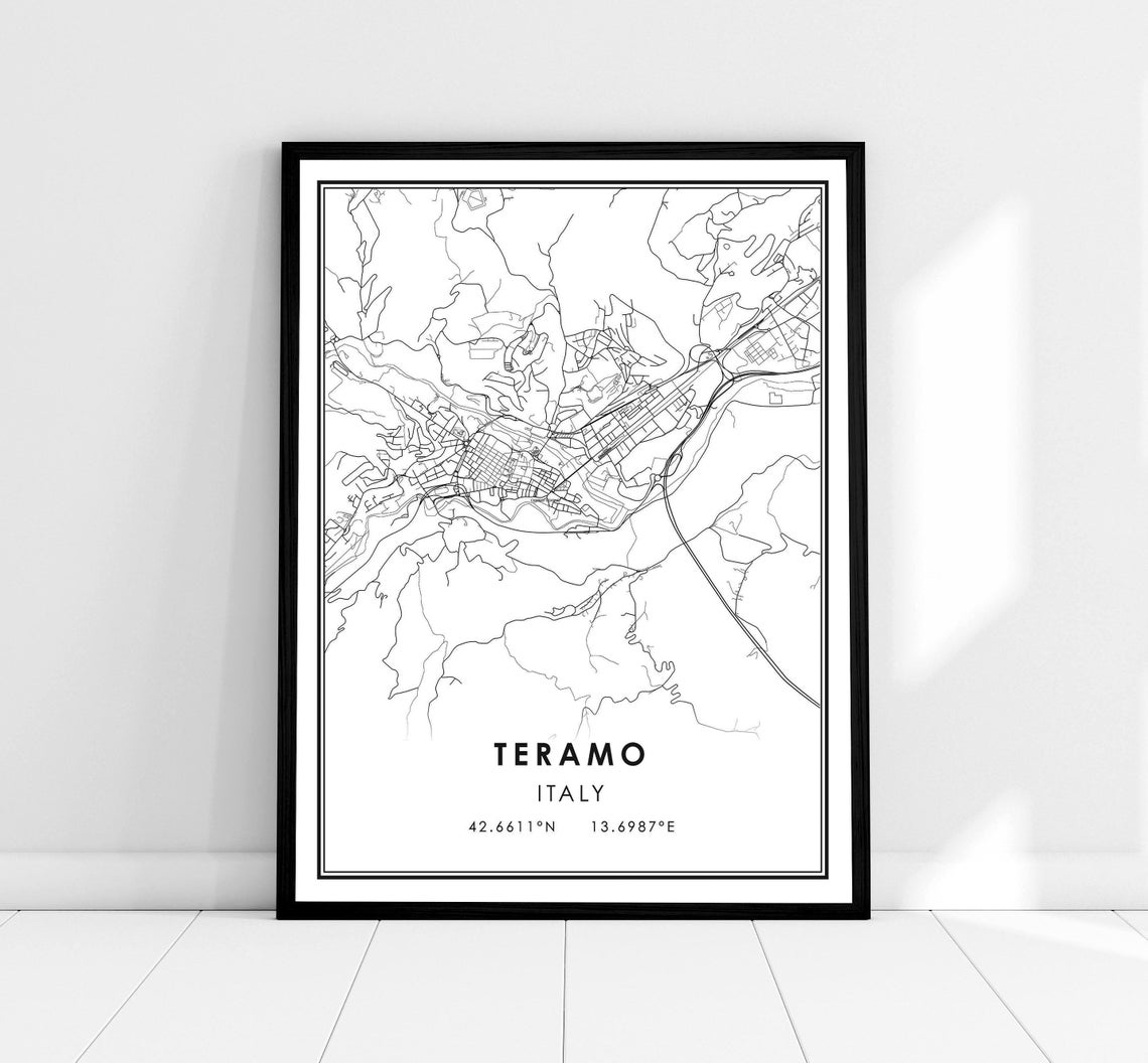Teramo Italy Abruzzo Town Map Minimalist Black Line Art Poster
