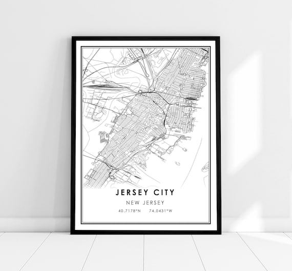 Jersey City Map Print Poster, New Road Travel Poster