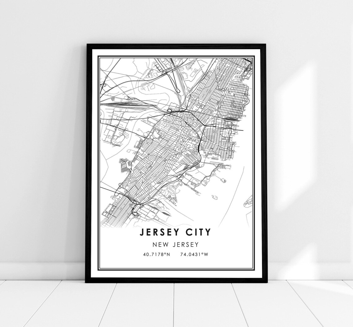 Jersey City Map Print Poster, New Road Travel Poster