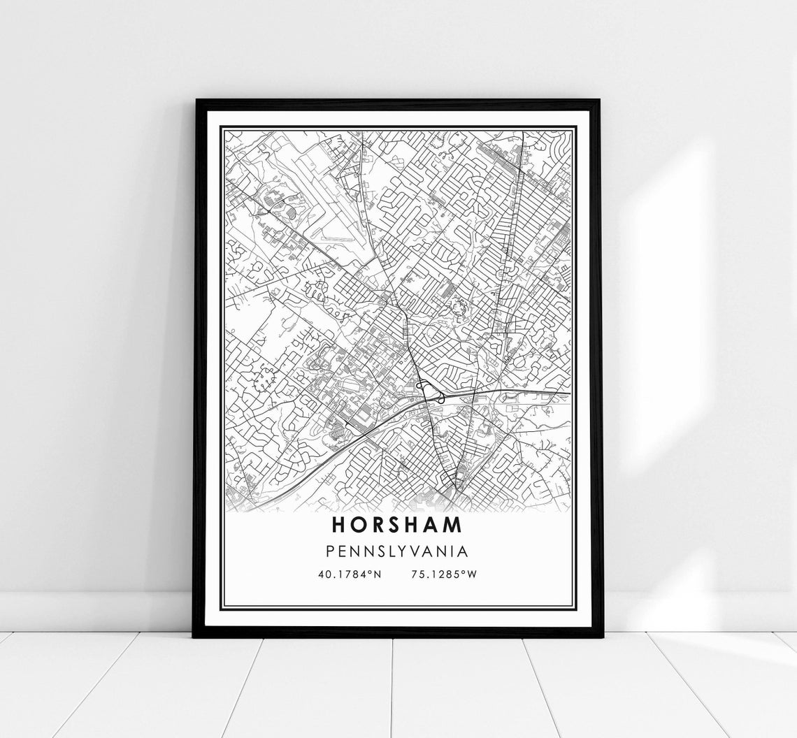 Horsham Pennsylvania City Map Poster Minimalist Street Plan Artwork