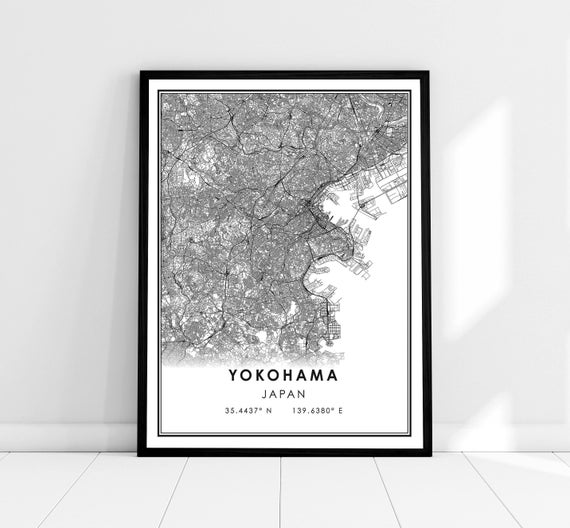Yokohama Map Poster Print, Japan City Travel