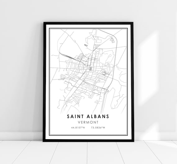 Saint Albans Vermont City Map Line Art Coordinates Gift Poster