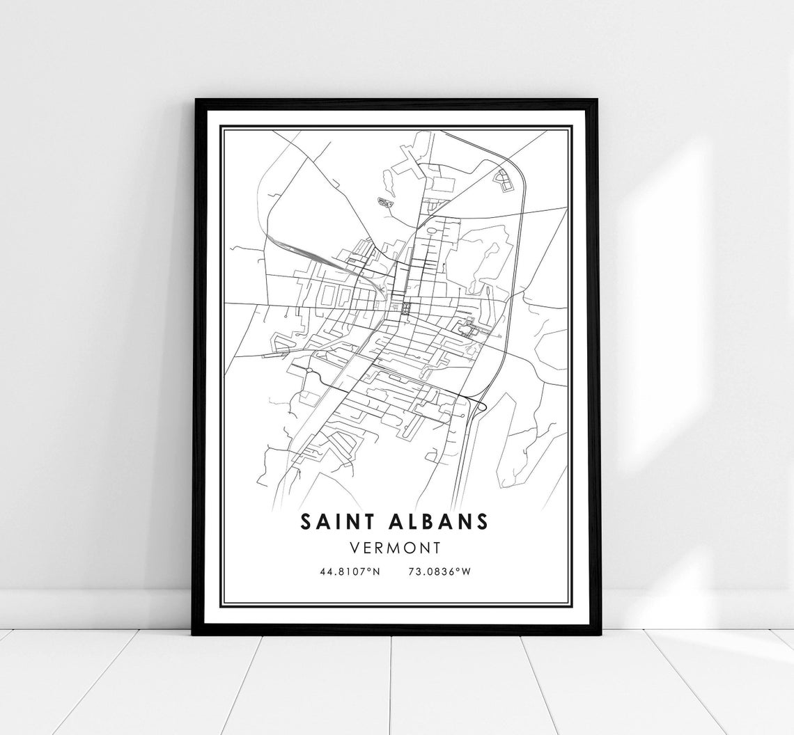 Saint Albans Vermont City Map Line Art Coordinates Gift Poster