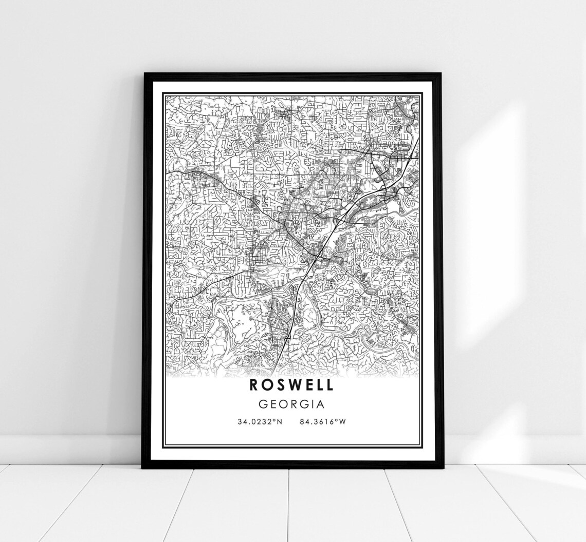 Roswell Map Print Poster, Georgia City Travel Art