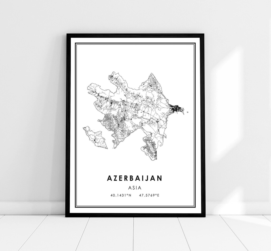 Azerbaijan Country Map Travel Poster, Road Route