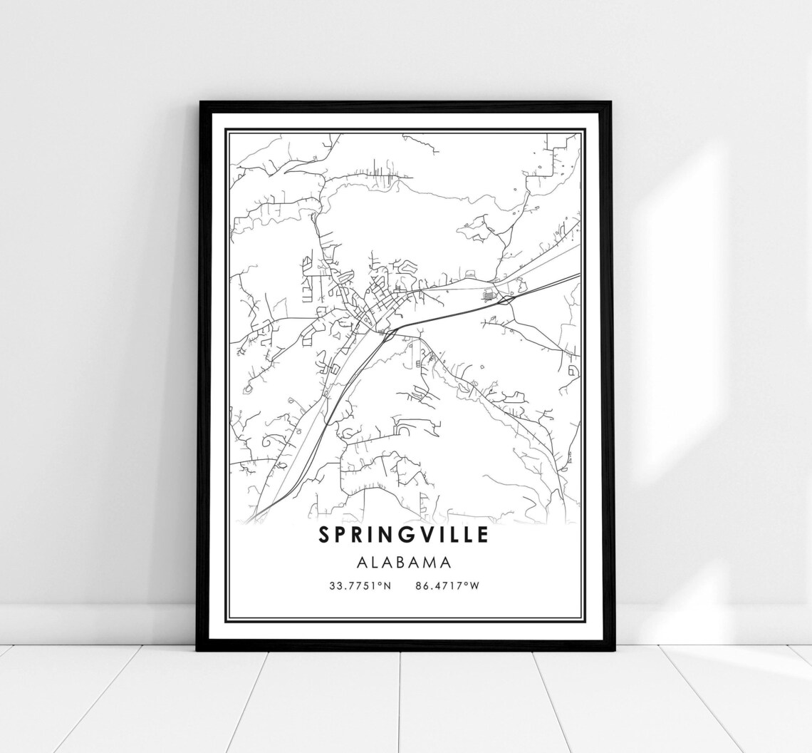 Springville Alabama Minimalist City Map Line Art Travel Poster