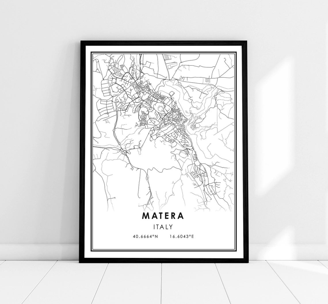 Matera Italy Old Town Street Map With Coordinates Line Art Poster