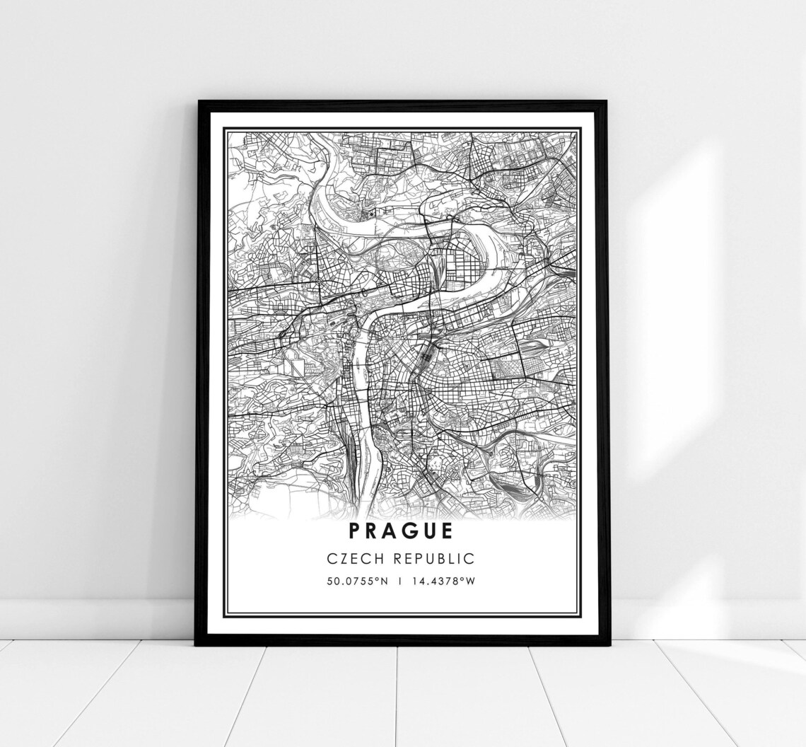Prague Map Travel Poster, Czech Republic City