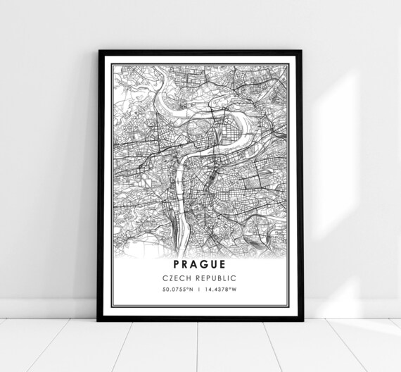 Prague Map Travel Poster, Czech Republic City
