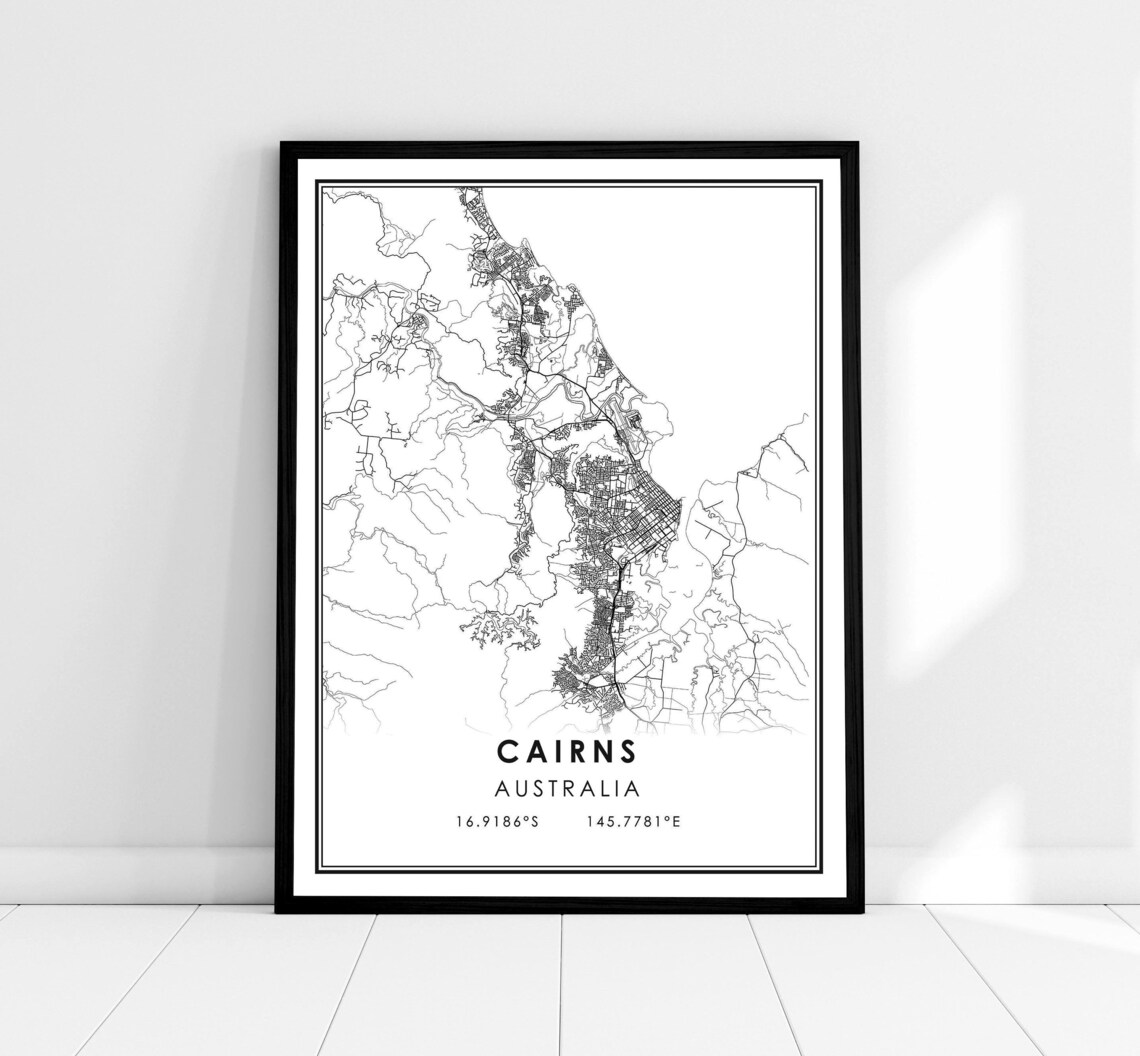 Cairns Map Print Poster, Australia City Travel Art