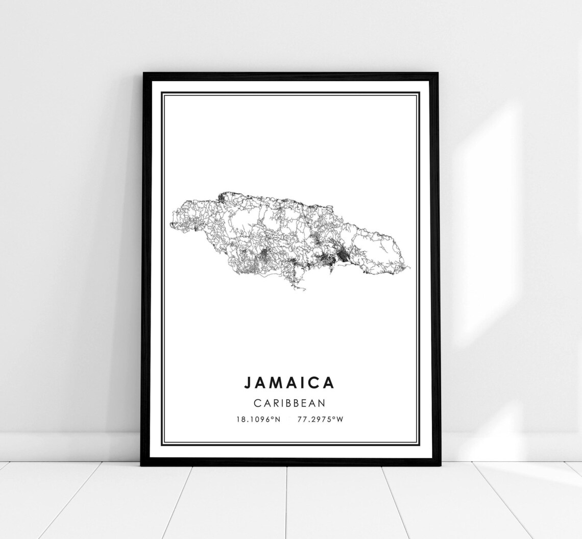 Jamaica Country Map Print, Travel Poster