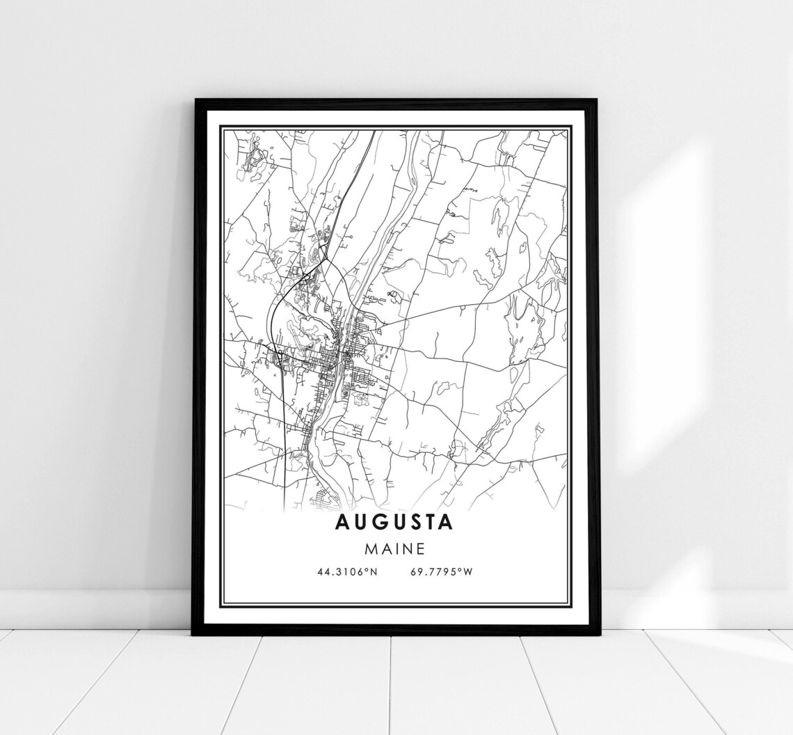 Augusta Maine Minimalist Black and White City Street Map Poster