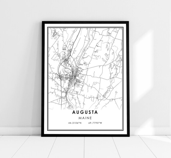 Augusta Maine Minimalist Black and White City Street Map Poster