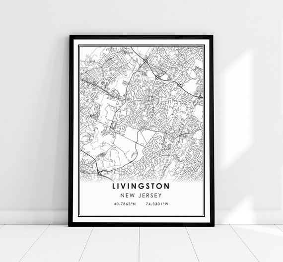 Livingston New Jersey Map Print, City Poster